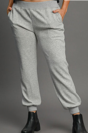 Pantalon de jogging Umgee taille haute en tricot élastique avec poches, grande taille