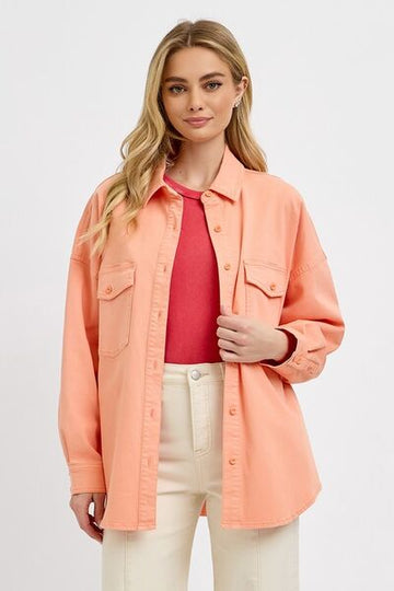 RISEN Veste en jean boutonnée à manches longues avec poches poitrine, grande taille