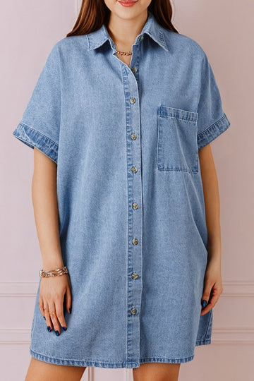 Robe en jean boutonnée à manches courtes
