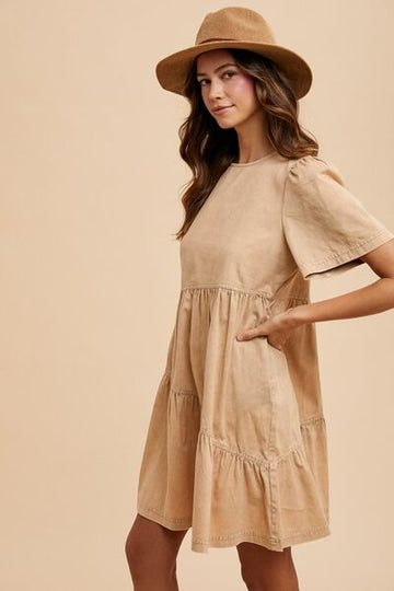 Robe en jean à manches courtes et col rond délavé minéral Annie Wear