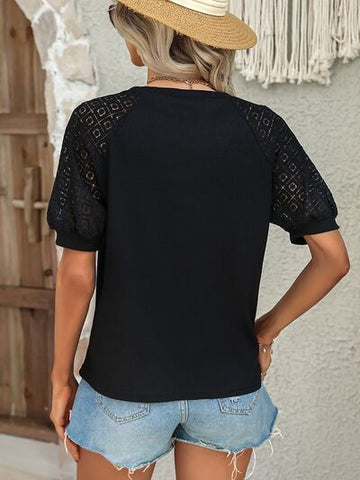 T-shirt à manches courtes et col rond en dentelle patchwork