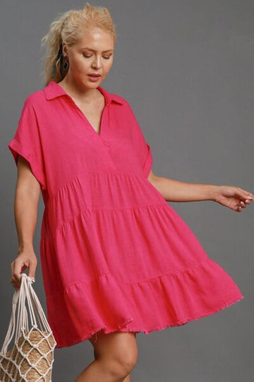 Robe à volants Umgee grande taille avec ourlet brut et manches repliées