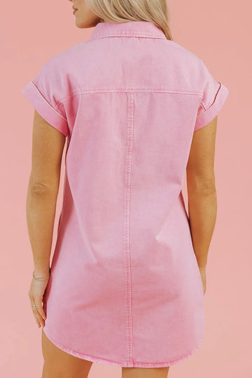 Button Down Short Sleeve Denim Dress