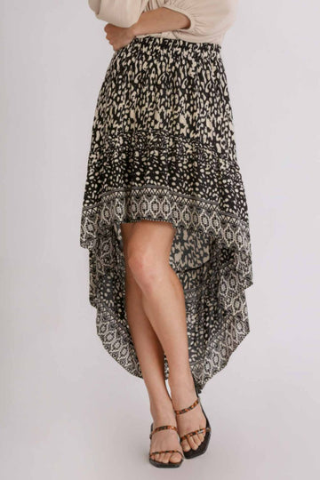 Umgee Full Size Animal Border Print High Low Skirt Plus Size