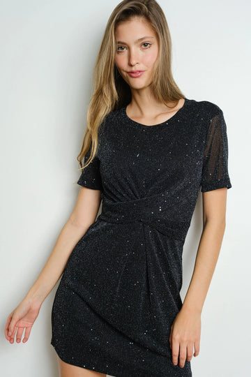 BiBi Twisted Front Glitter Mini Dress