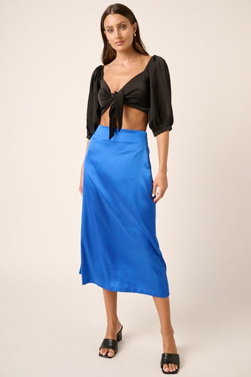 Jupe mi-longue en satin fendue sur le côté Mittoshop
