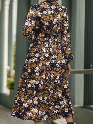 Robe midi imprimée à manches longues et crantée Perfee