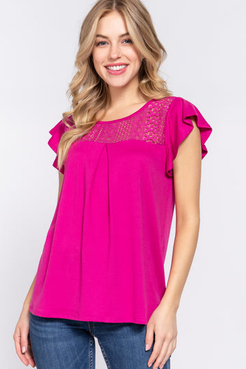 Haut en tricot à volants et manches courtes avec détails en dentelle ACTIVE BASIC