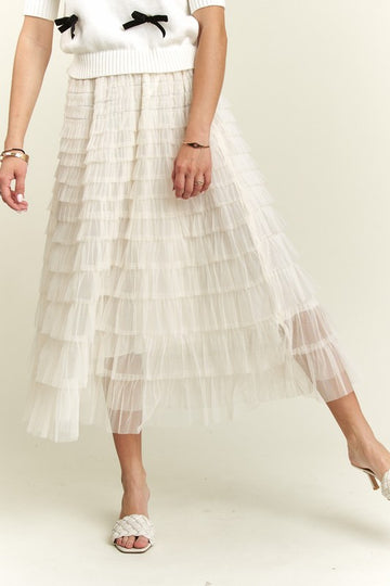 Jupe midi en maille superposée à taille élastique ADORA