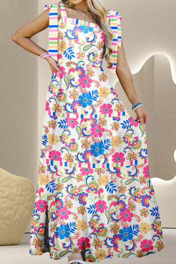 Robe longue sans manches à fleurs nouées