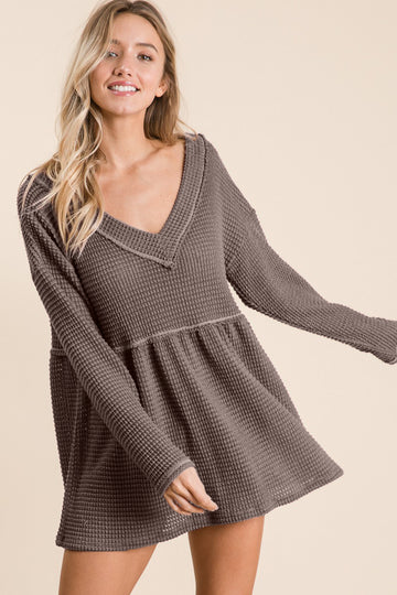 Chemisier babydoll col V en tricot gaufré BiBi