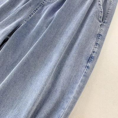 Women's Fashion Denim Drawstring Wide-leg Pants