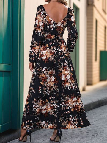Robe longue fendue à imprimé surplis et manches longues
