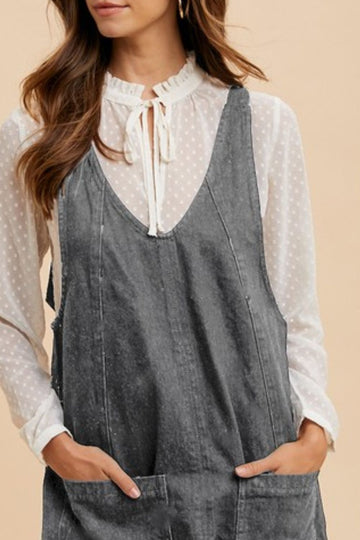 Robe salopette en jean à bretelles réglables et col en V avec poches Annie Wear