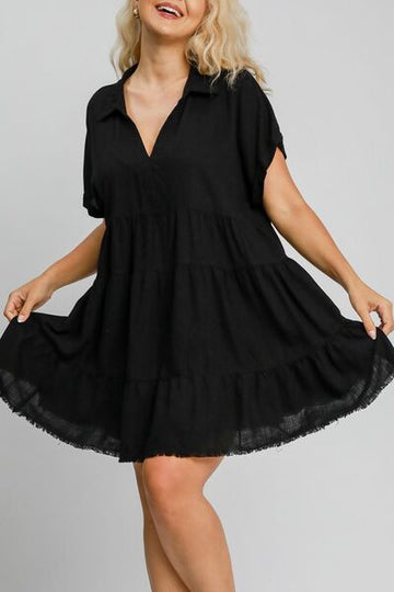Robe à volants Umgee grande taille avec ourlet brut et manches repliées
