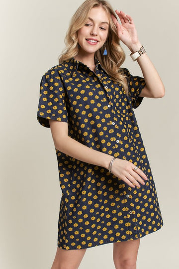 Robe mini en jean boutonnée à fleurs ADORA