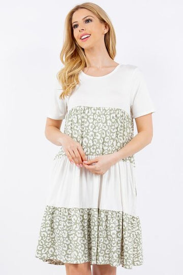 Robe léopard Celeste à manches courtes et col rond, grande taille