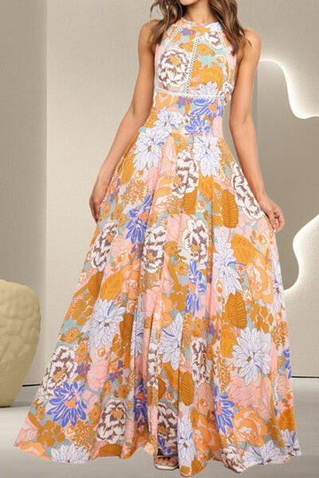 Robe longue sans manches à imprimé grec nouée