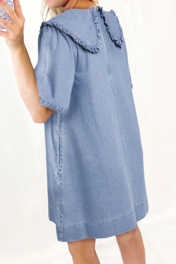 Peter Pan Collar Short Sleeve Denim Dress