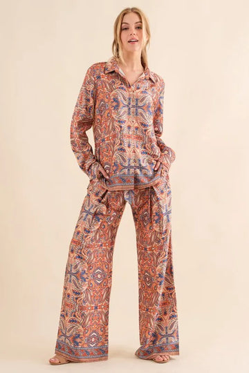 And The Why Satin Paisley Pattern Button Down Shirts