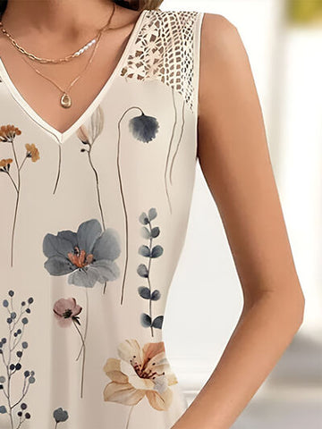 Mini-robe imprimée sans manches à col en V