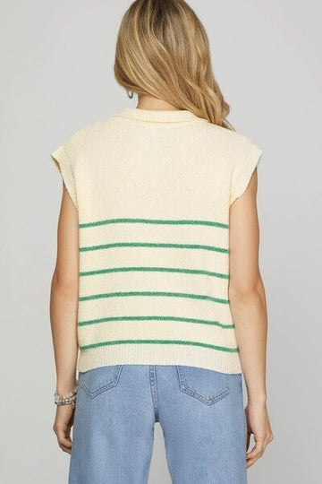 She + Sky Gilet pull rayé à ourlet côtelé et demi-fermeture éclair, grande taille