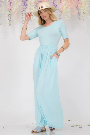 Celeste Full Size Round Neck Short Sleeve Maxi Dress with Pockets Plus Size