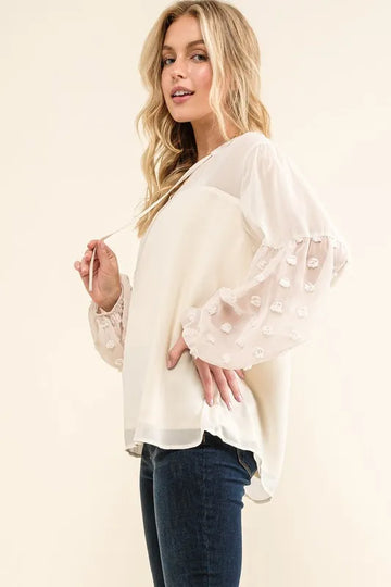 And The Why Polka Dot Balloon Sleeve Woven Blouse