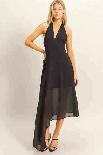 HYFVE Chiffon Halter Asymmetrical Hem Dress