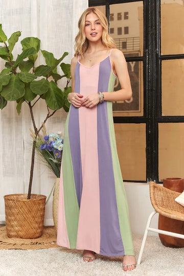 ADORA Color Block Sleeveless Maxi Cami Dress