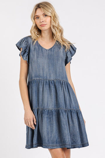 Robe courte à volants et manches courtes à col en V de Mittoshop