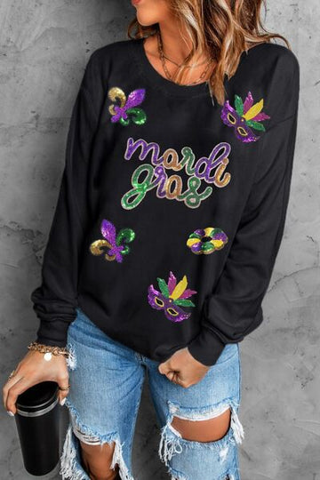 Sweat-shirt à col rond et sequins MARDI GRAS