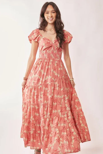 Davi & Dani Lightweight Sweetheart Neck Textured Tiered Maxi Dress