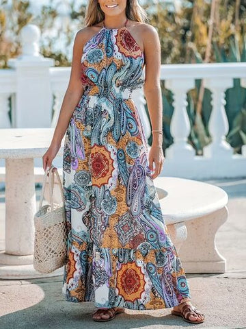 Robe longue imprimée à col licou