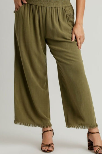 Pantalon large taille haute en lin mélangé Umgee avec ceinture élastique, grande taille