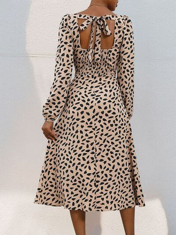 Robe midi imprimée à manches longues et fente nouée Perfee