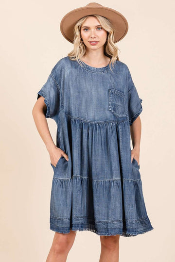 Robe courte oversize en denim chambray délavé Mittoshop