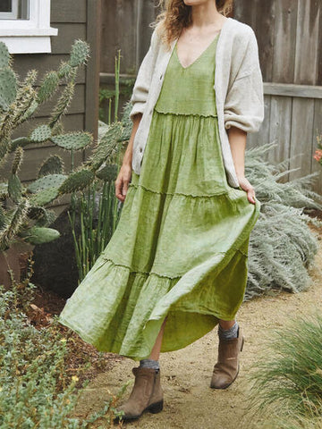 Robe sans manches à volants et col en V Perfee