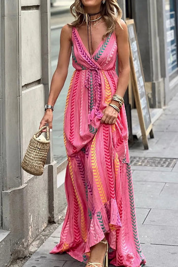 Printed Surplice Maxi Cami Dress