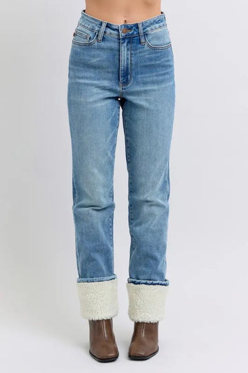 Judy Blue Full Size High Waist Shearling Cuff Straight Plus Size