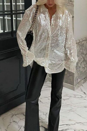 Chemise à manches longues boutonnée à paillettes