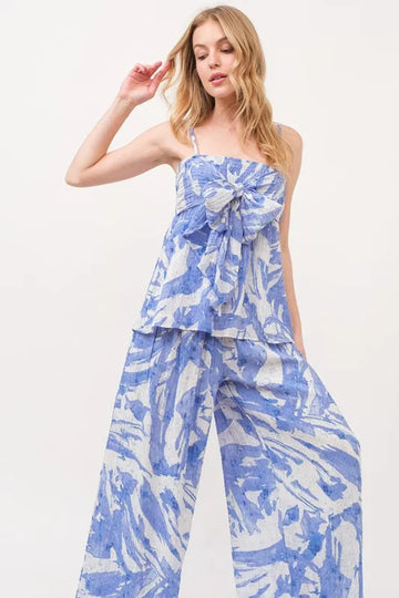 And The Why Smocked Tied Babydoll Abstract Print Top