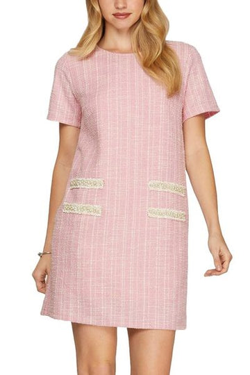 Robe en tweed tricotée à manches courtes et bordures cloutées de perles She + Sky, grande taille