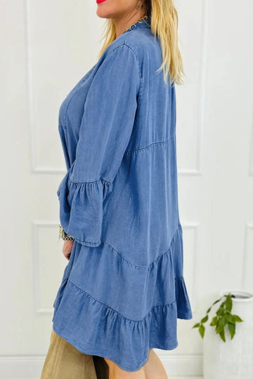 Robe en jean à manches évasées crantées