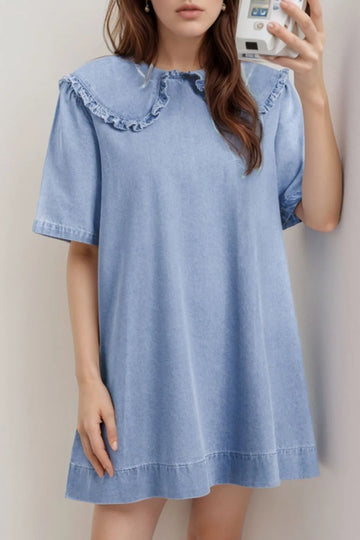 Peter Pan Collar Short Sleeve Denim Dress