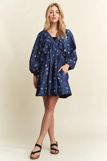 ADORA Batwing Sleeves Floral Dress
