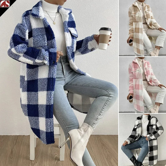 Chic Plaid Plush Coat: Cozy, Stylish & Perfect for Autumn/Winter