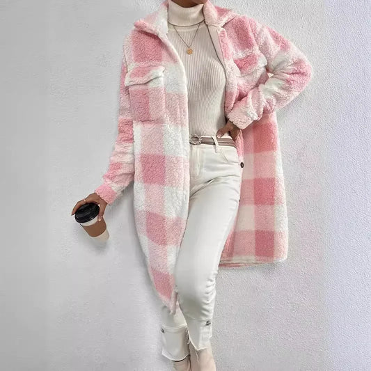 Chic Plaid Plush Coat: Cozy, Stylish & Perfect for Autumn/Winter