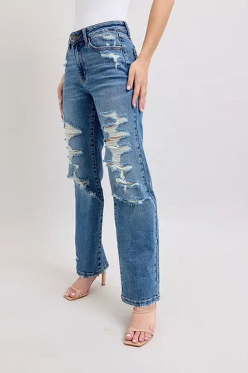 Judy Blue Full Size High Waist Heavy Destroy Straight Jeans Plus Size