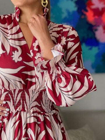 Robe longue imprimée à manches volantées